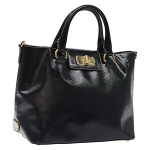PRADA Hand Bag Safiano leather Black Gold Auth bs24824